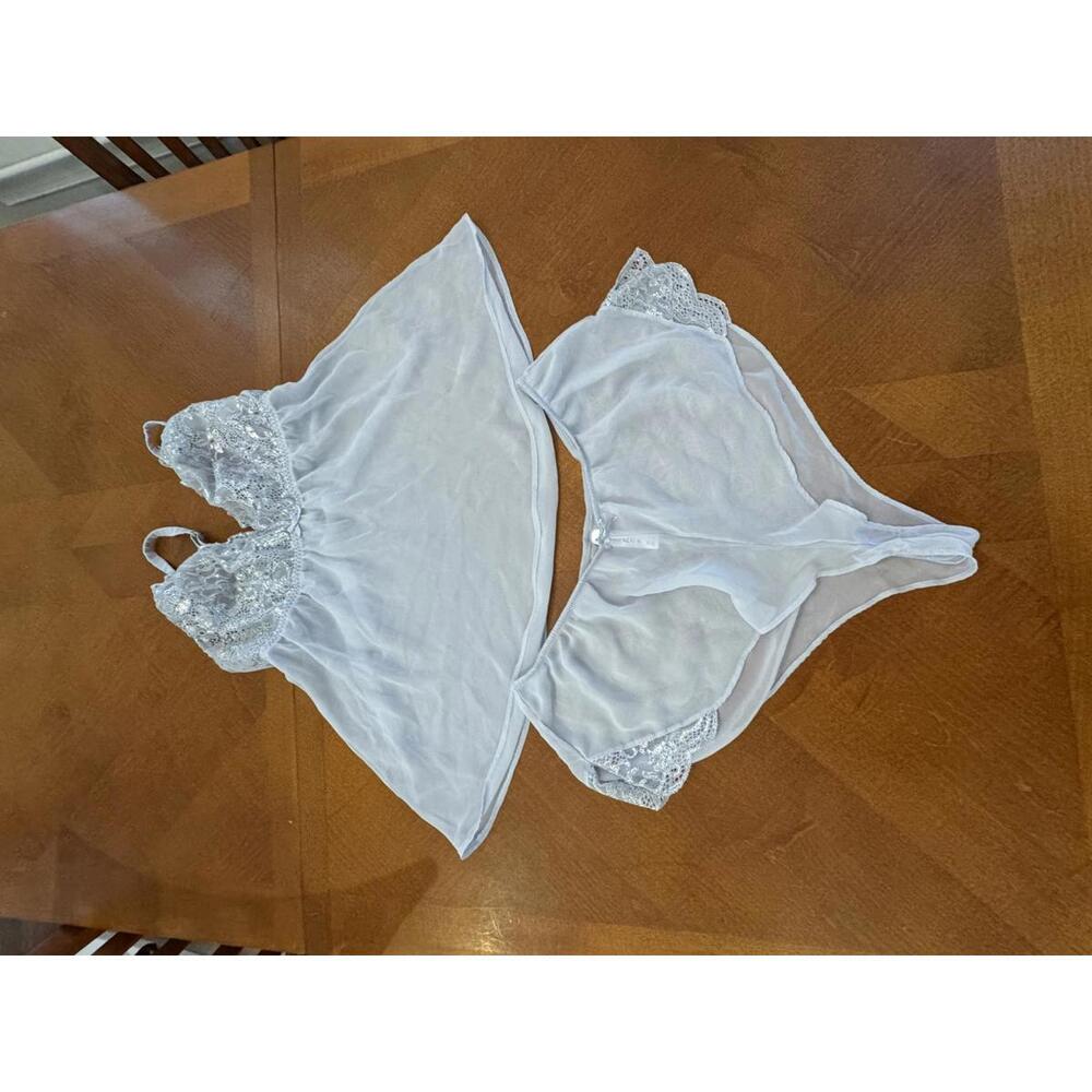 Cacique Sheer Light Blue Lingerie Set with Lace Detail, Size 14/16 8-115